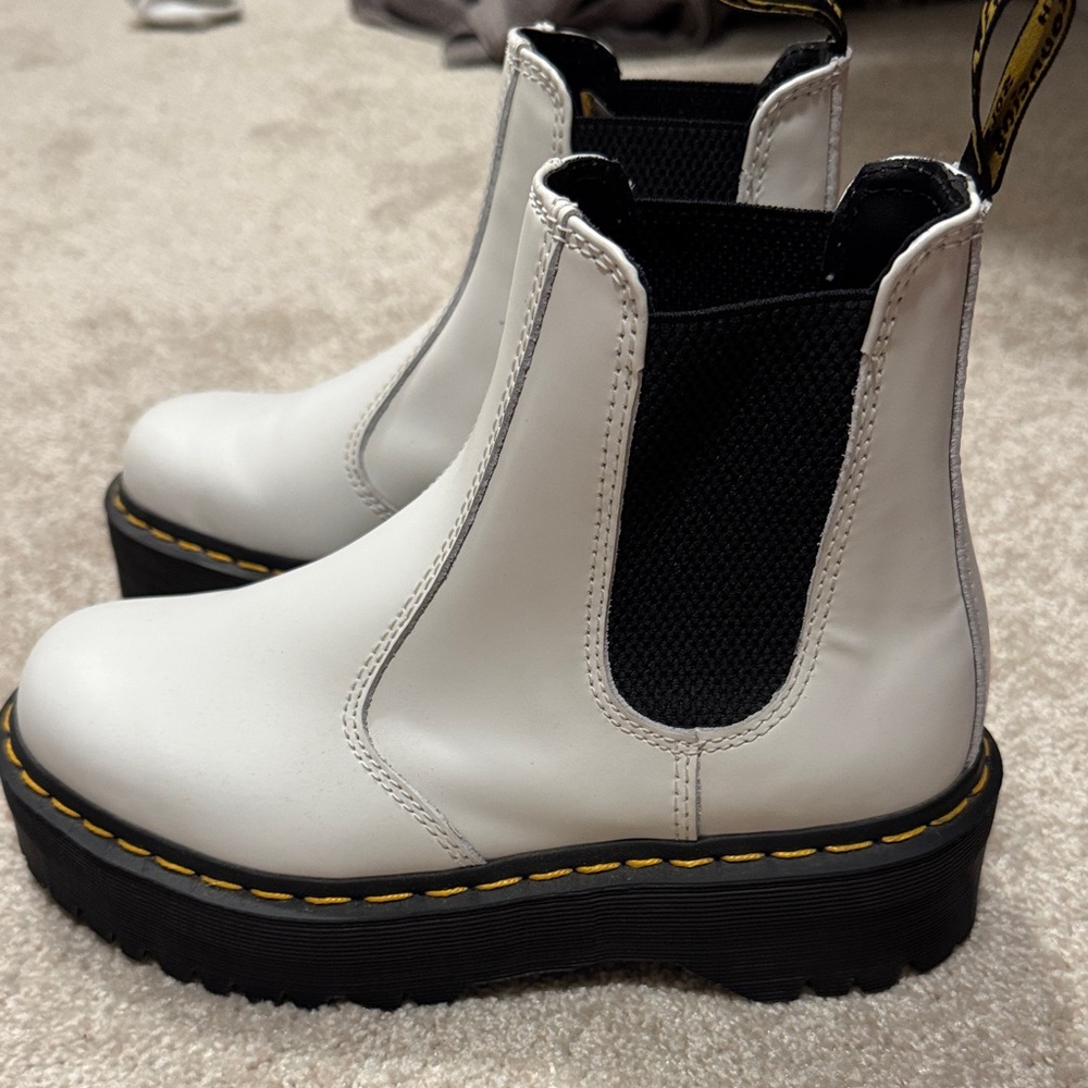 Dr. Martens White Ankle Boots with Black Accents